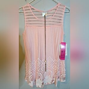 Siren Lily Maternity Tank Top Baby Pink Beaded Accent W/ Necklace Medium
